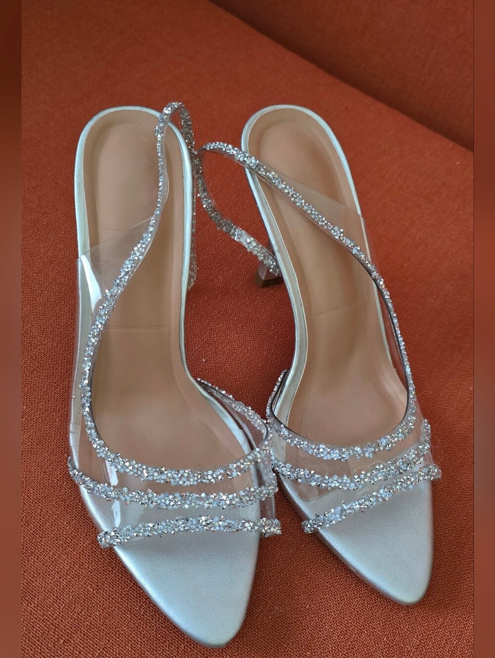 Silver Glitter Transparent Slingback Heels - sz 38